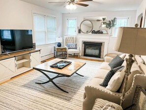 Smart TV, fireplace, video games