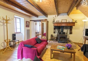 Télévision, cheminée, lecteur de DVD