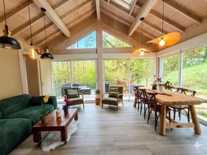 TV, caminetto, impianto stereo