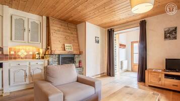 Télévision, cheminée, lecteur de DVD