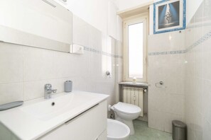 Shower, hair dryer, bidet, towels