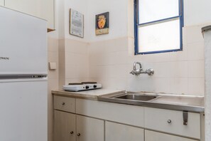 Fridge, stovetop, cookware/dishes/utensils