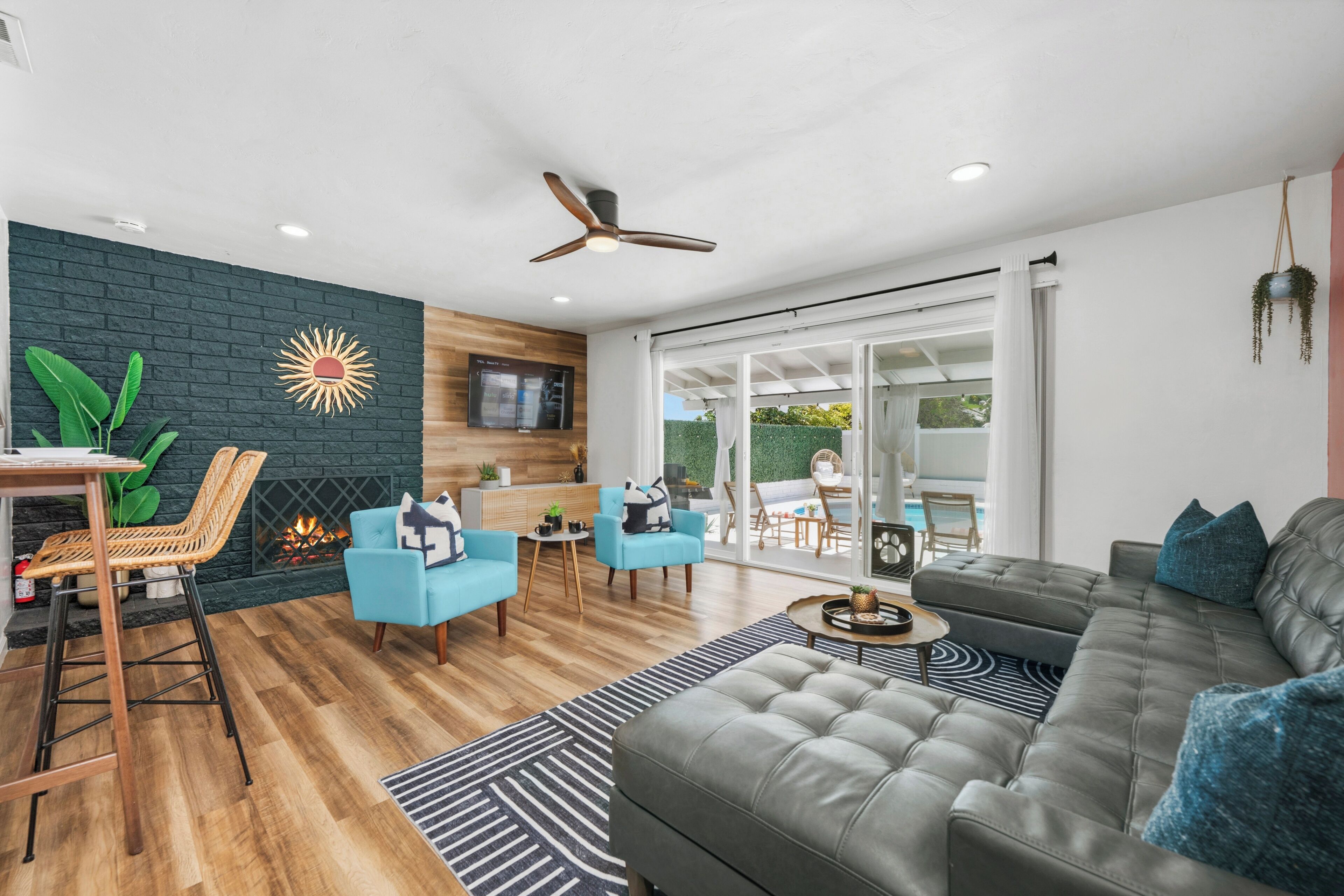 Smart TV, fireplace, video games, ping pong