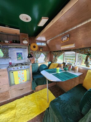 Fridge, microwave, stovetop, coffee/tea maker - Wizard of Oz themed, Vintage 1967 Aloha Camper/Glamper! (Monroe)