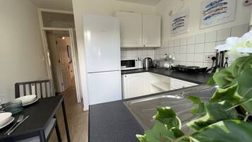 Fridge, microwave, oven, toaster