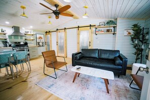 Smart TV, chimenea y libros 