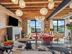 Smart TV, fireplace - Top Floor condo in Downtown! Elevator Access- Walk to shops and restaurants! (Burnsville)