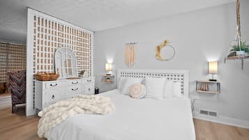 1 bedroom, desk, iron/ironing board, travel crib