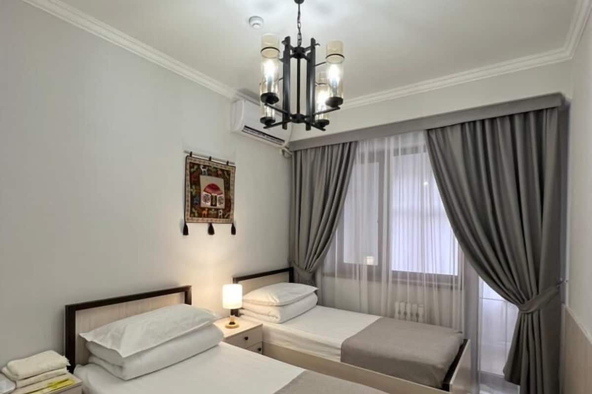 Habitación económica con 2 camas individuales | Tabla de planchar con plancha y wifi gratis