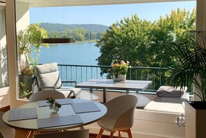 Outdoor dining - Junker Holiday Apartment Rheinidylle -optional with air conditioning- (Remagen)