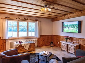 Een televisie en een open haard