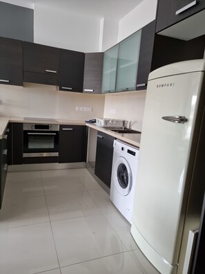 Fridge, oven, coffee/tea maker, electric kettle