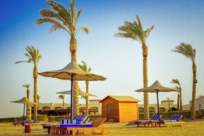 Private beach, sun loungers, beach umbrellas, beach towels