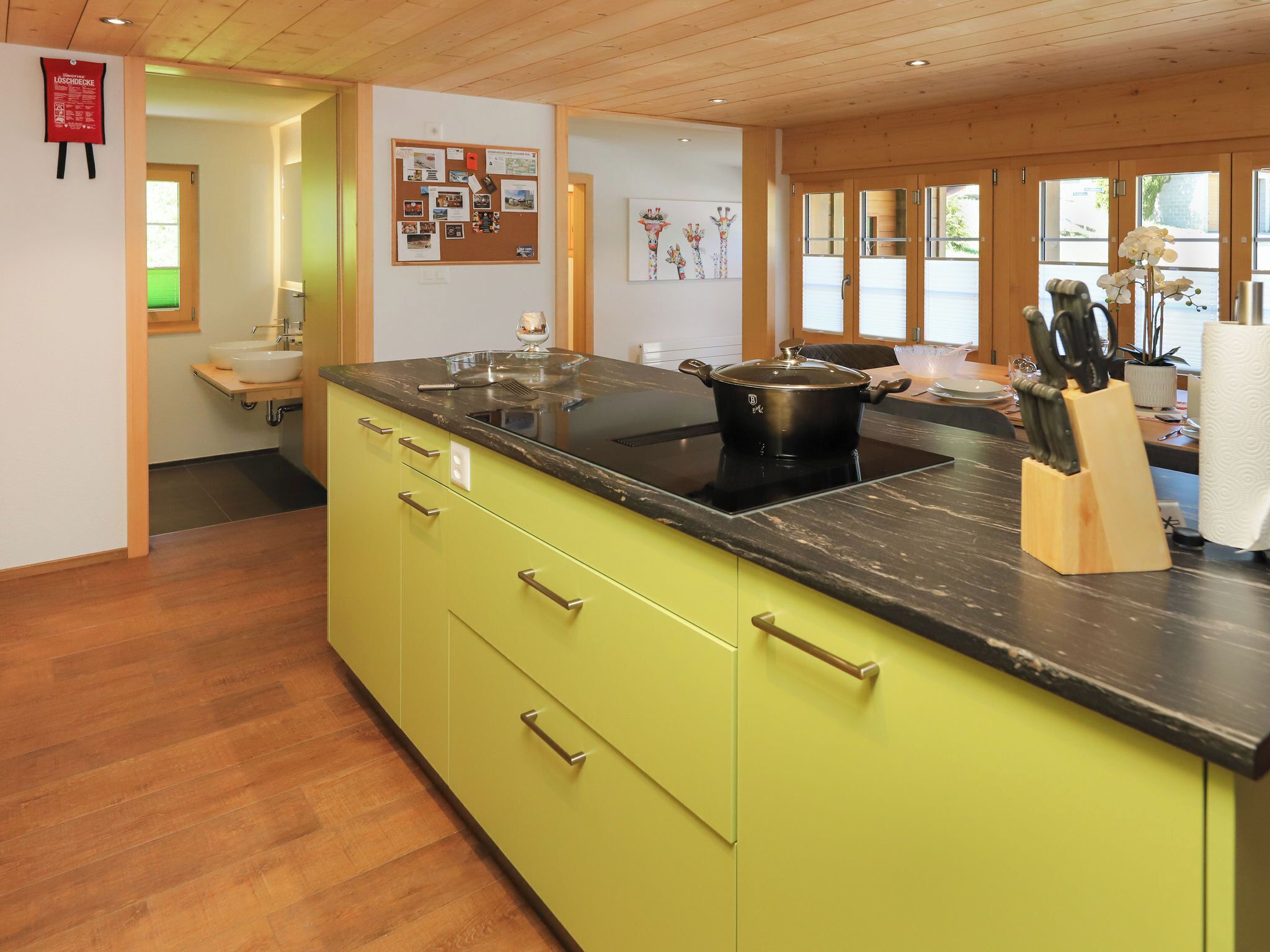 Fridge, oven, dishwasher, cookware/dishes/utensils