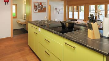Fridge, oven, dishwasher, cookware/dishes/utensils