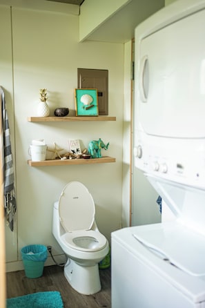 Shower, towels, toilet paper