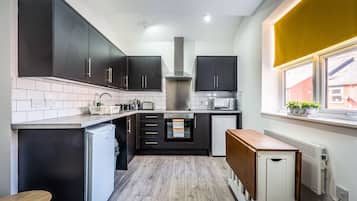 Fridge, microwave, oven, toaster