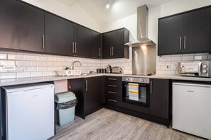 Fridge, microwave, oven, toaster