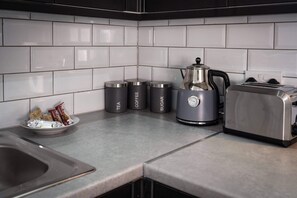 Fridge, microwave, oven, toaster