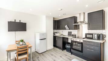 Fridge, microwave, oven, toaster