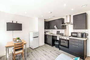 Fridge, microwave, oven, toaster