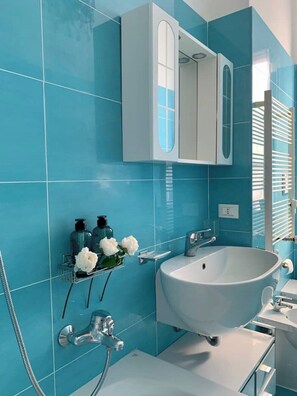 Secador de pelo, bidé, toallas y jabón