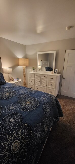 1 bedroom, desk, iron/ironing board, travel cot