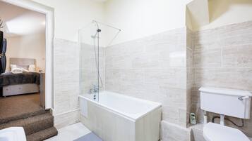 Shower, towels, soap, shampoo