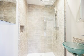 Shower, towels, soap, shampoo