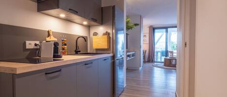 Fridge, microwave, stovetop, toaster