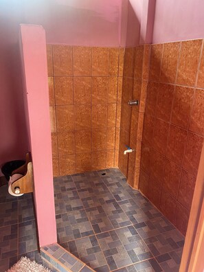 Chambre de base, 1 grand lit | Salle de bain | Douche, serviettes fournies, savon, papier de toilette