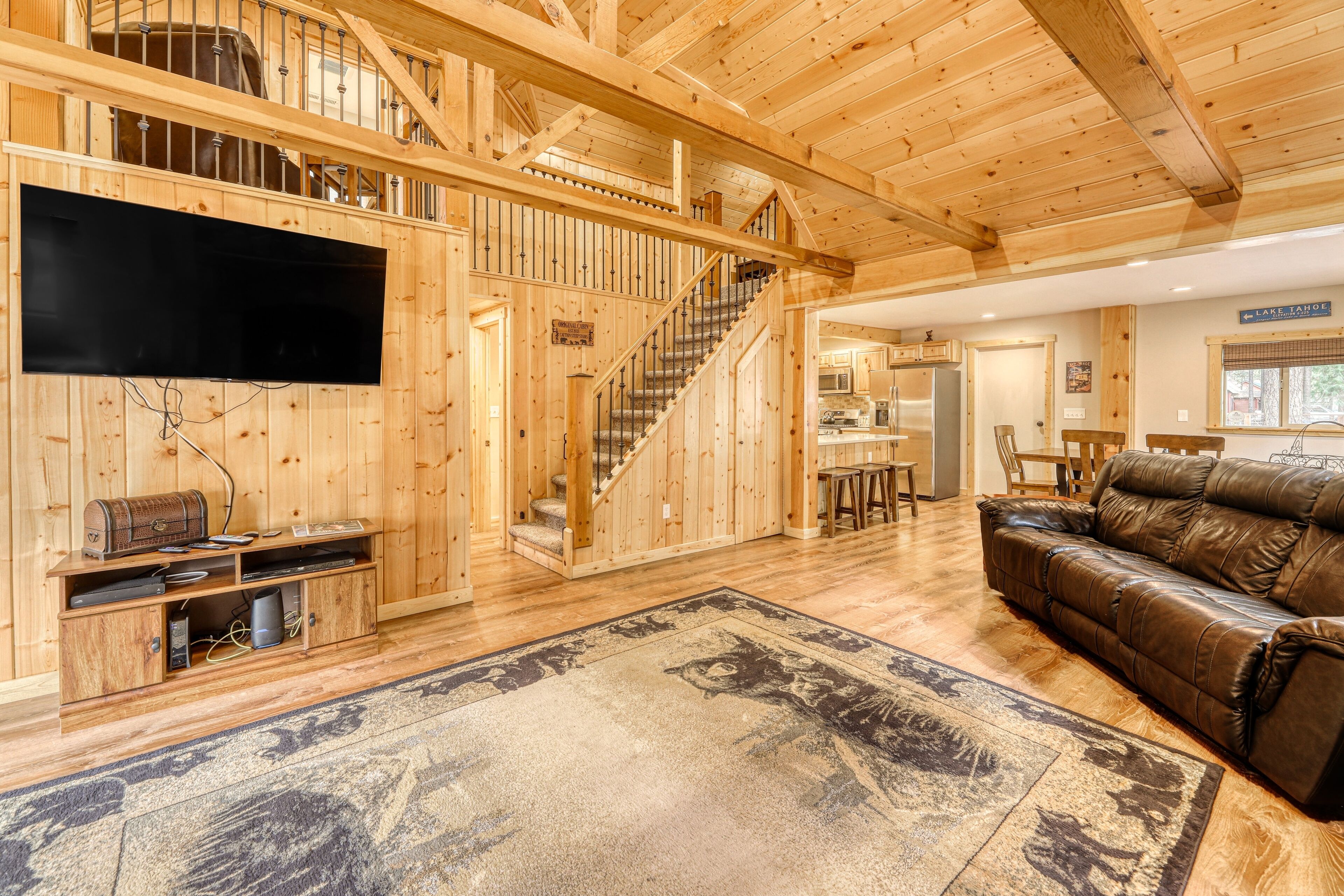 TV, fireplace, books