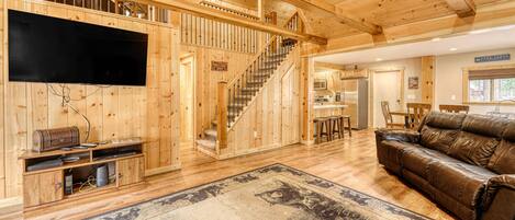 Televisión, chimenea y libros