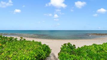 Perto da praia, espreguiçadeiras