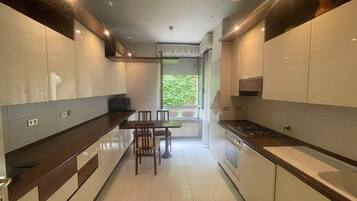 Comfort Apartment | Private kitchen | Full-size fridge, microwave, oven, stovetop