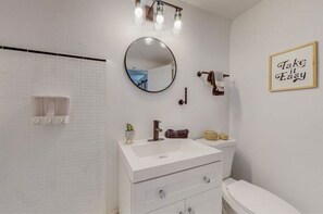 Eco-friendly toiletries, hair dryer, towels, soap
