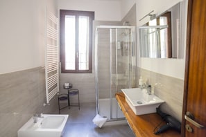 Dusche, Haartrockner, Bidet, Handtücher
