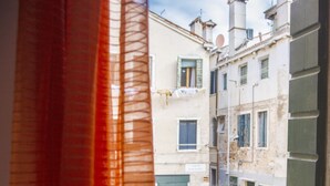 A narrow street with buildings on either side, a sign reading "Corte Vecchia," and a window with a green shutter.