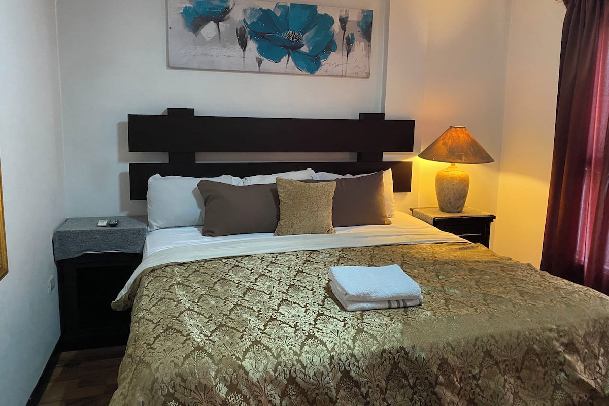 Luxe beddengoed, donzen dekbedden, een laptopwerkplek, gratis wifi