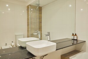 Haartrockner, Handtücher, Seife, Shampoo