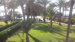 A well-maintained garden with palm trees and neatly trimmed hedges. - Chalet In Solemar, Generator is Included, Parking, Wifi (Jounieh)
