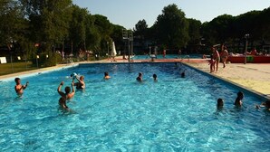 A swimming pool with multiple lanes, surrounded by trees and a sandy area. - Cozy Flat in a Residence With 3 Pools - Beahost (San Michele al Tagliamento)