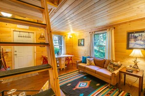 Cheminée, livres, chaîne hi-fi