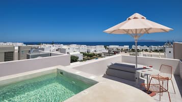 Suíte lua de mel, banheira de imersão, vista para o mar | 1 quarto, roupas de cama premium, frigobar, escrivaninha