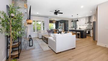 Smart TV, fireplace, foosball, stereo