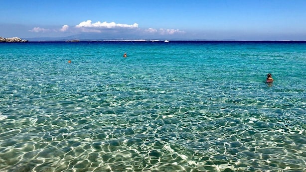 A clear blue sea with visible underwater patterns, a distant rocky shoreline, and a clear sky. - Glorious Residence Le Pavoncelle Studio No1465 (Santa Teresa di Gallura)