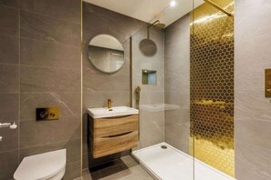 Douche, séchoir à cheveux, serviettes fournies