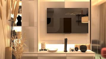 Comfort Room | Living area | 32-inch Smart TV with digital channels, fireplace, Netflix
