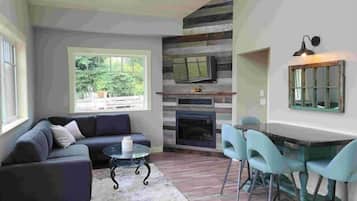 Smart TV, fireplace, DVD player