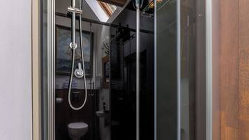 Shower, free toiletries, hair dryer, bathrobes